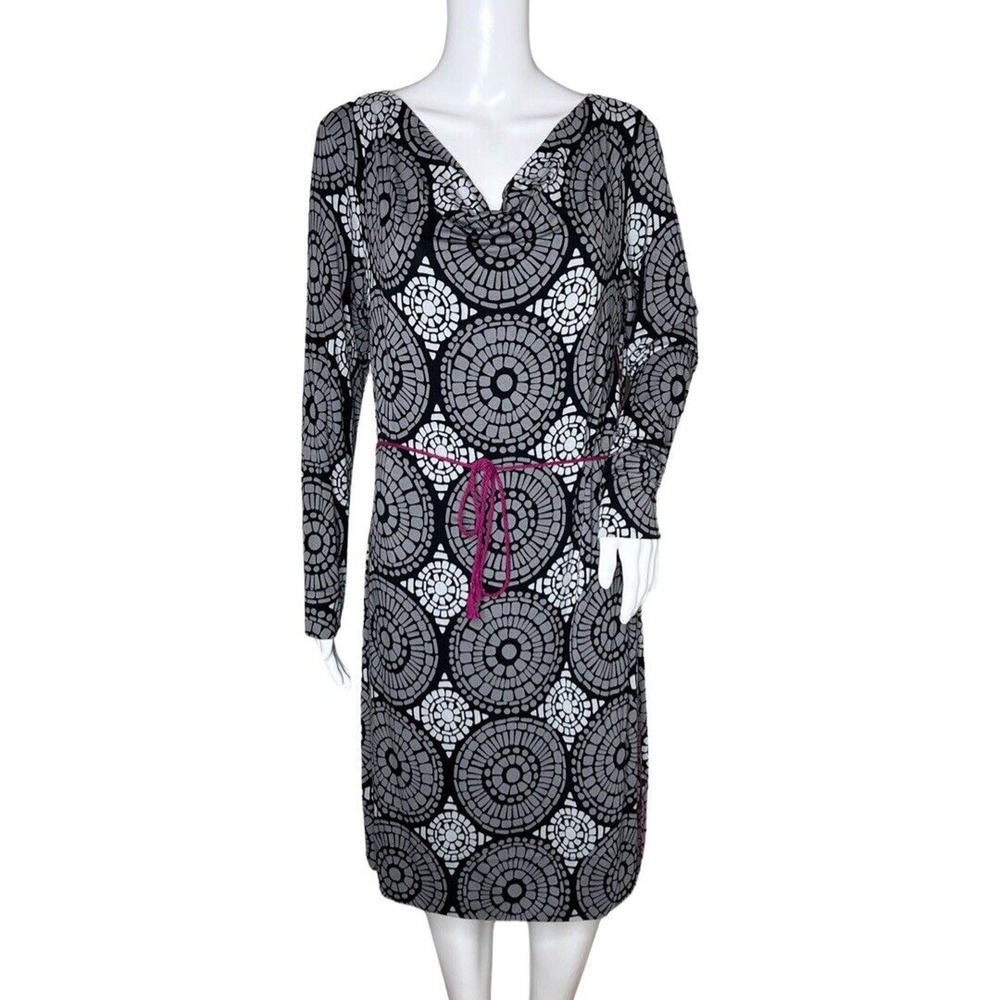 Hatley Dress Womens Medium Black White Geometric Jersey Knit Office Business
